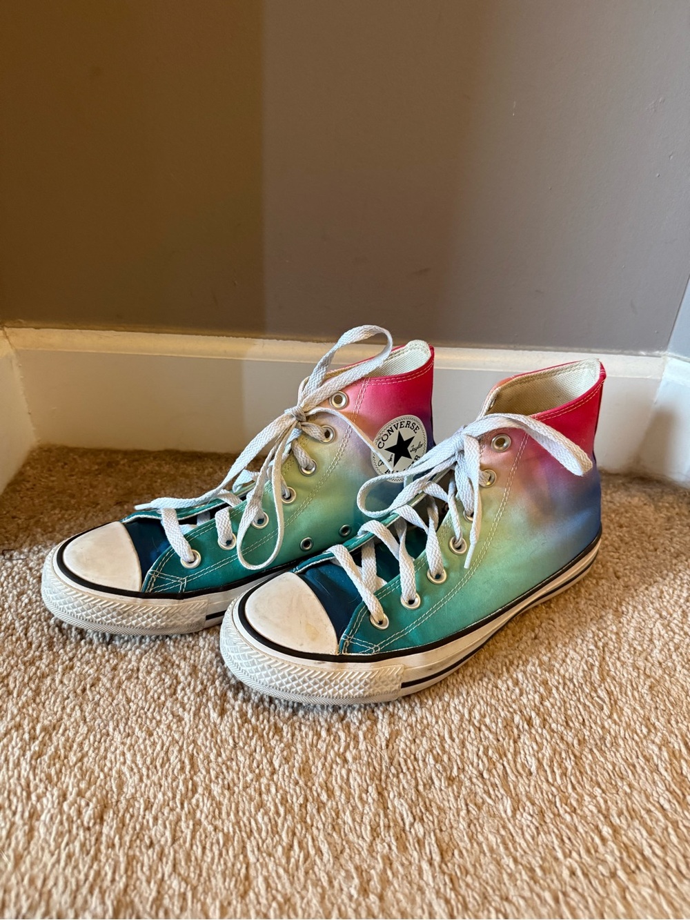 Converse High-Top Gradient Sneakers in Teal, Blue, Pink